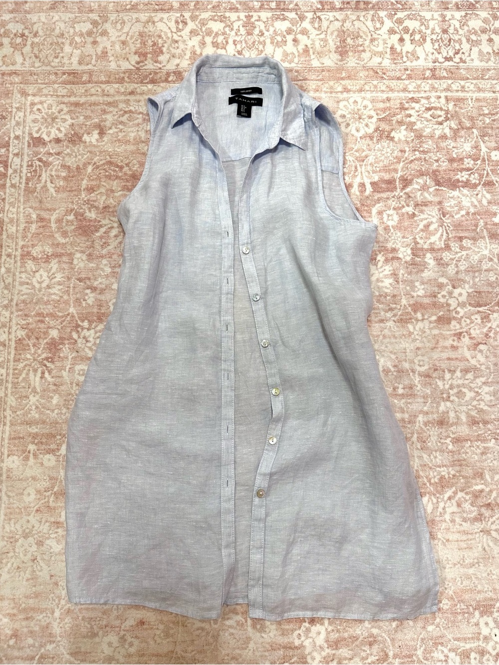 100% Linen 🦋 Tahari Buttoned Long Top - Picture 2 of 10